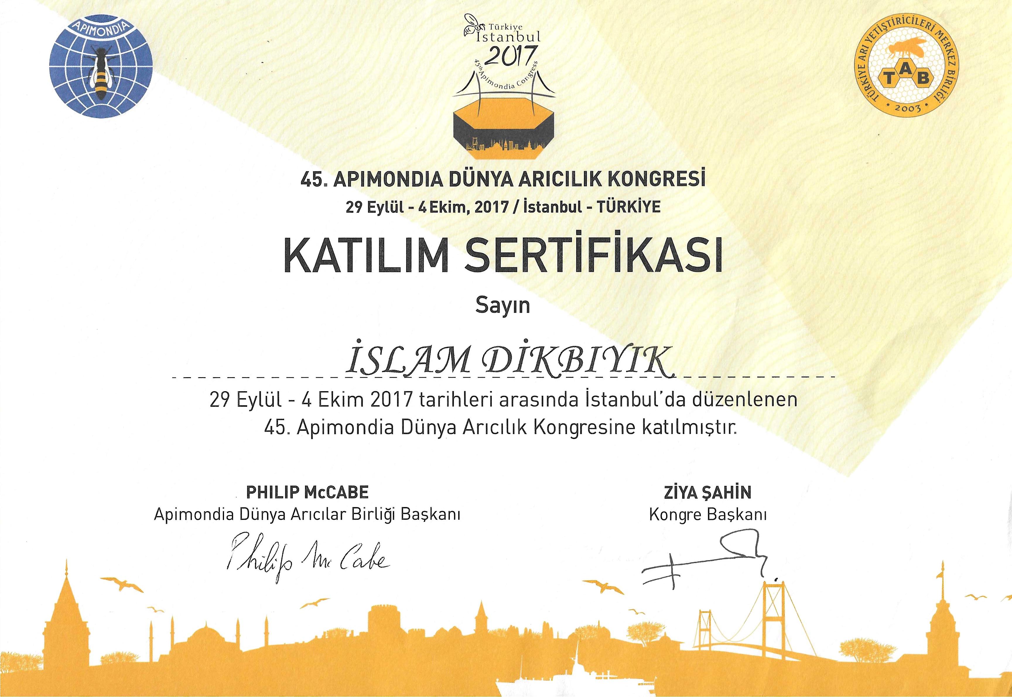 Apimondia 2017 Sertifikası
