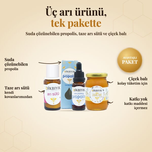 MİNİKLERE GÜÇLÜ BAĞIŞIKLIK ! (avantajlı paket) - Su Bazlı Propolis, Saf Arı Sütü, Çiçek Balı