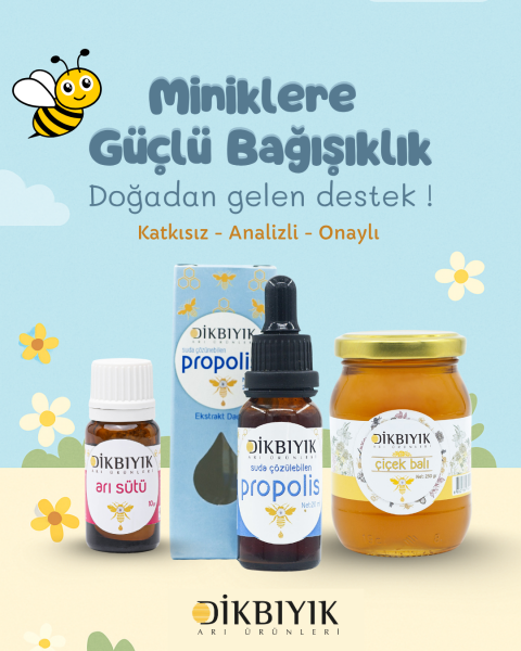 MİNİKLERE GÜÇLÜ BAĞIŞIKLIK ! (avantajlı paket) - Su Bazlı Propolis, Saf Arı Sütü, Çiçek Balı