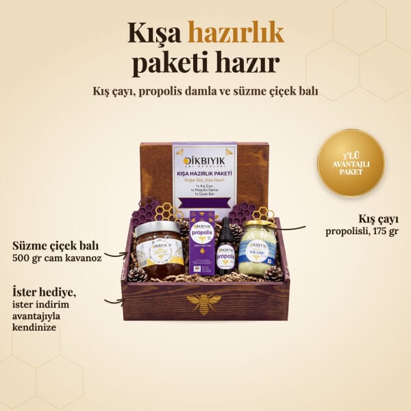 Dikbıyık Kışa Hazırlık Paketi (Avantajlı paket) - Propolisli Kış Çayı, Propolis Damla ve Süzme Çiçek Balı