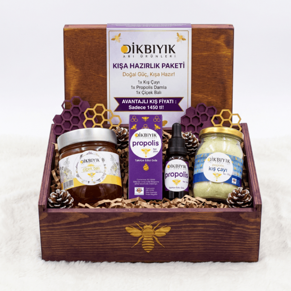 Dikbıyık Kışa Hazırlık Paketi - Propolisli Kış Çayı, Propolis Damla ve Süzme Çiçek Balı